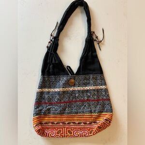 Bohemian Black and Multicolor Patterned Women's Bag